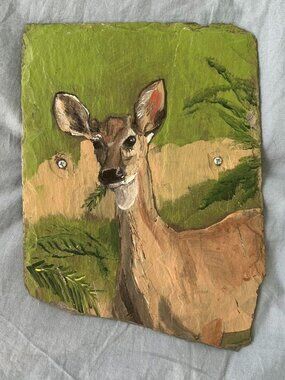 Hand Painted Deer on Slate Backing